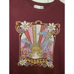 Goodness Groovy Daisy‎ Flowers Sun Women's Crewneck Sweatshirt Maroon Med Hippie